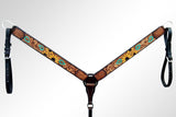 Bar H Equine Sunflower Hand Painted Horse Western Leather Breast Collar Dark Brown