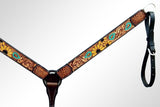 Bar H Equine Sunflower Hand Painted Horse Western Leather Breast Collar Dark Brown