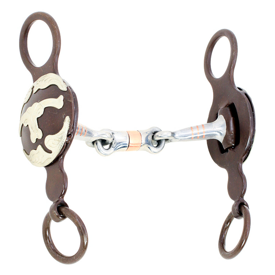 Western curb bit with brown leather cheeks and silver mouth piece - Uhorse