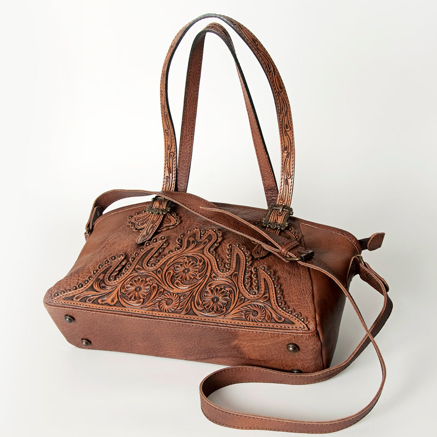 American Darling Tote Bag Western Hand Tooled Floral Genuine Leather Purse with Rivetted Detail and YKK Zipper for Women