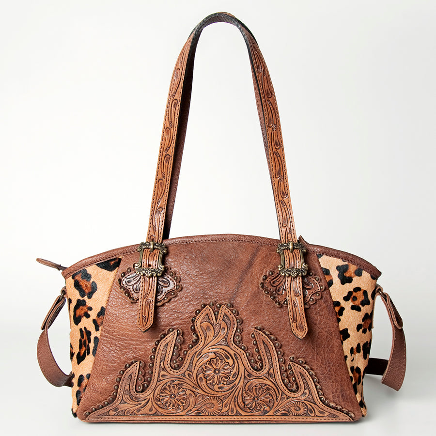 American Darling Tote Bag Western Hand Tooled Floral Genuine Leather Purse with Rivetted Detail and YKK Zipper for Women