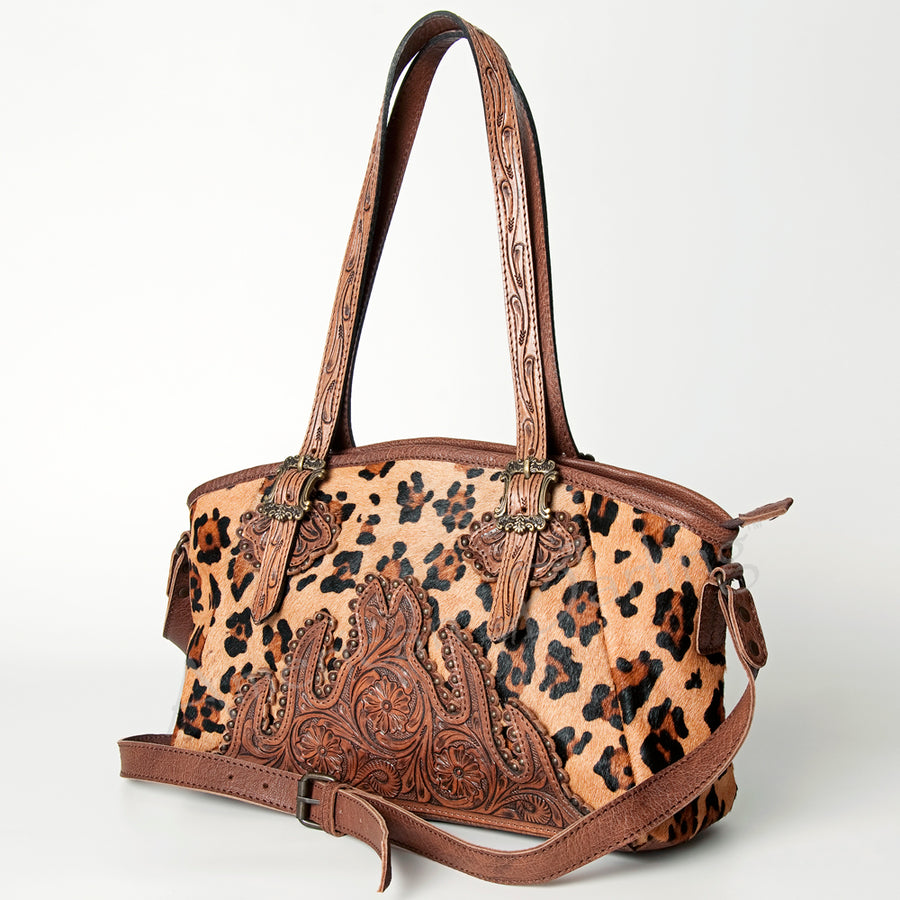 American Darling Handcrafted Floral Tooled Leather and Cowhide Tote Bag - Uhorse