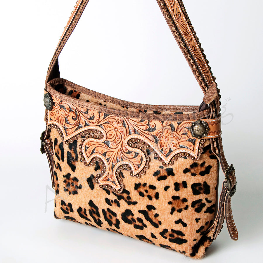 American Darling Handcrafted Hand Tooled Leather Hobo Bag with Hair-On Cowhide - Uhorse