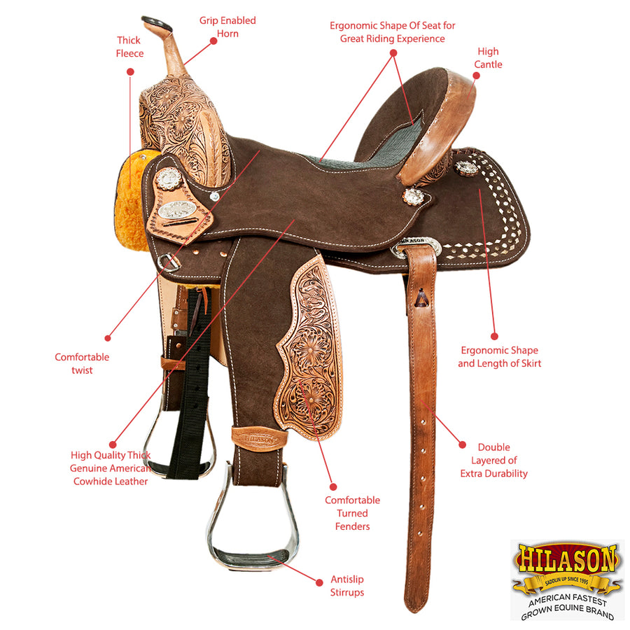 Hilason Flex Tree Western Horse Saddle In American Leather Barrel Trail