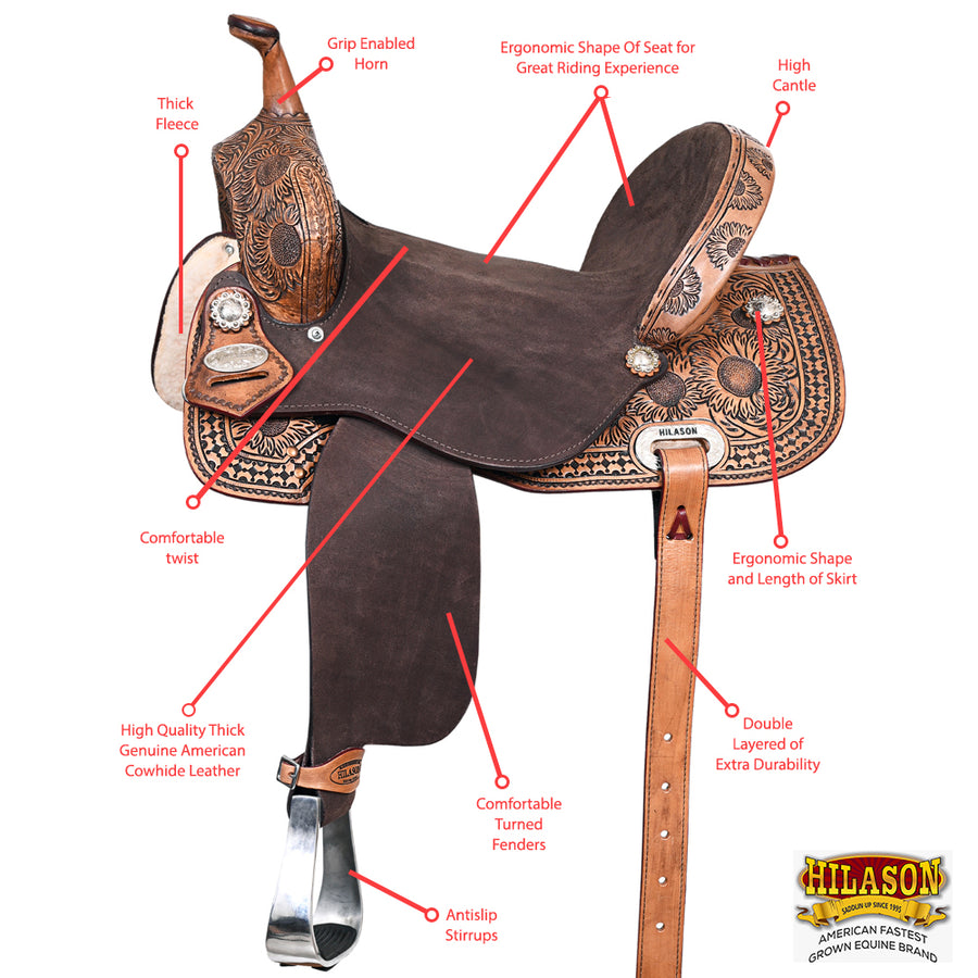 HILASON Flex Tree Western Horse Saddle in American Leather Barrel Trail | for Horses