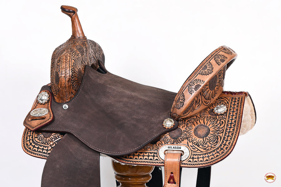 HILASON Flex Tree Western Horse Saddle in American Leather Barrel Trail | for Horses