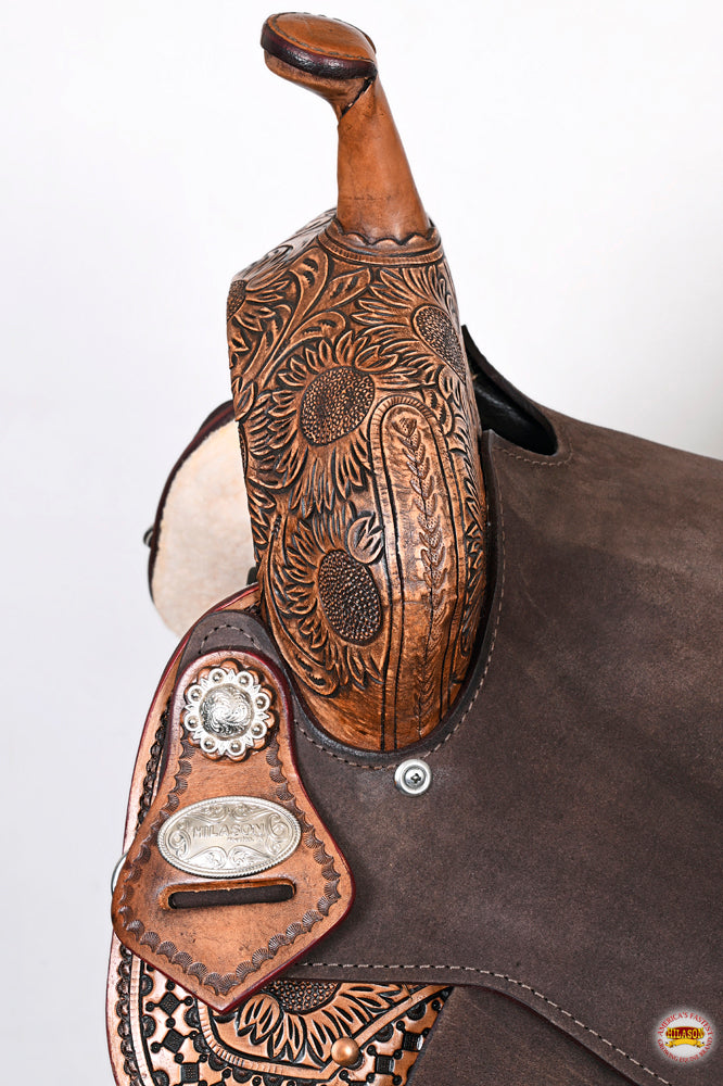 HILASON Flex Tree Western Horse Saddle in American Leather Barrel Trail | for Horses