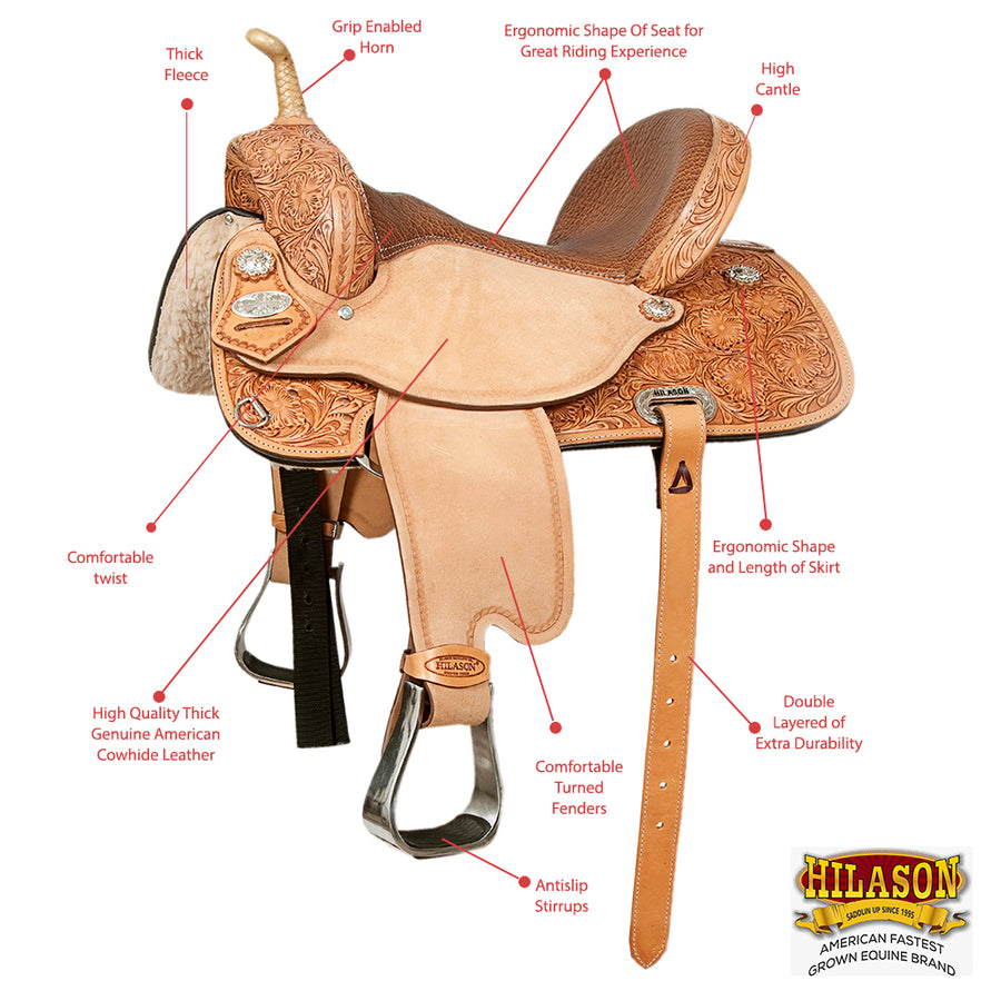 Flex Tree Western Horse Saddle In American Leather Barrel Trail By Hilason