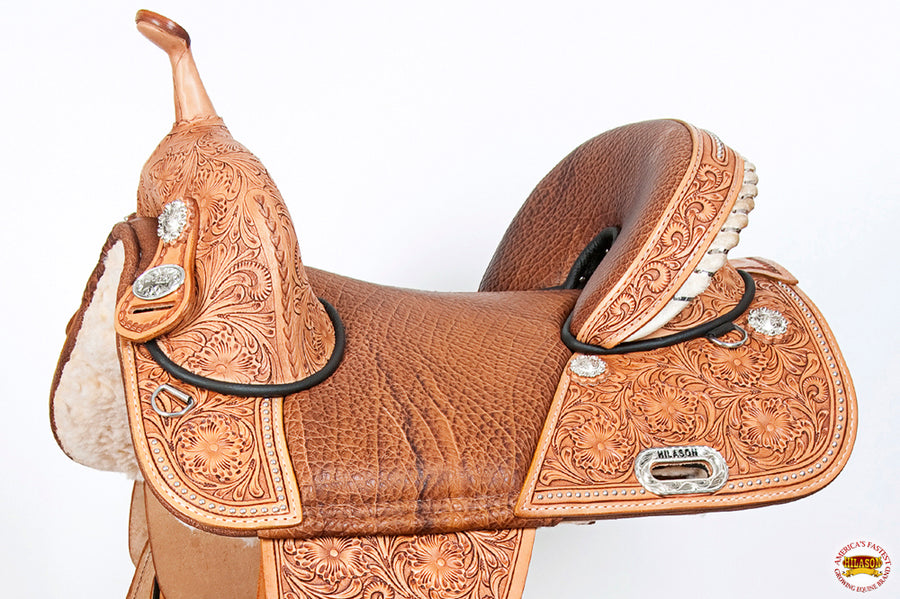 Hilason Western Trail Treeless Barrel Racing American Leather Saddle