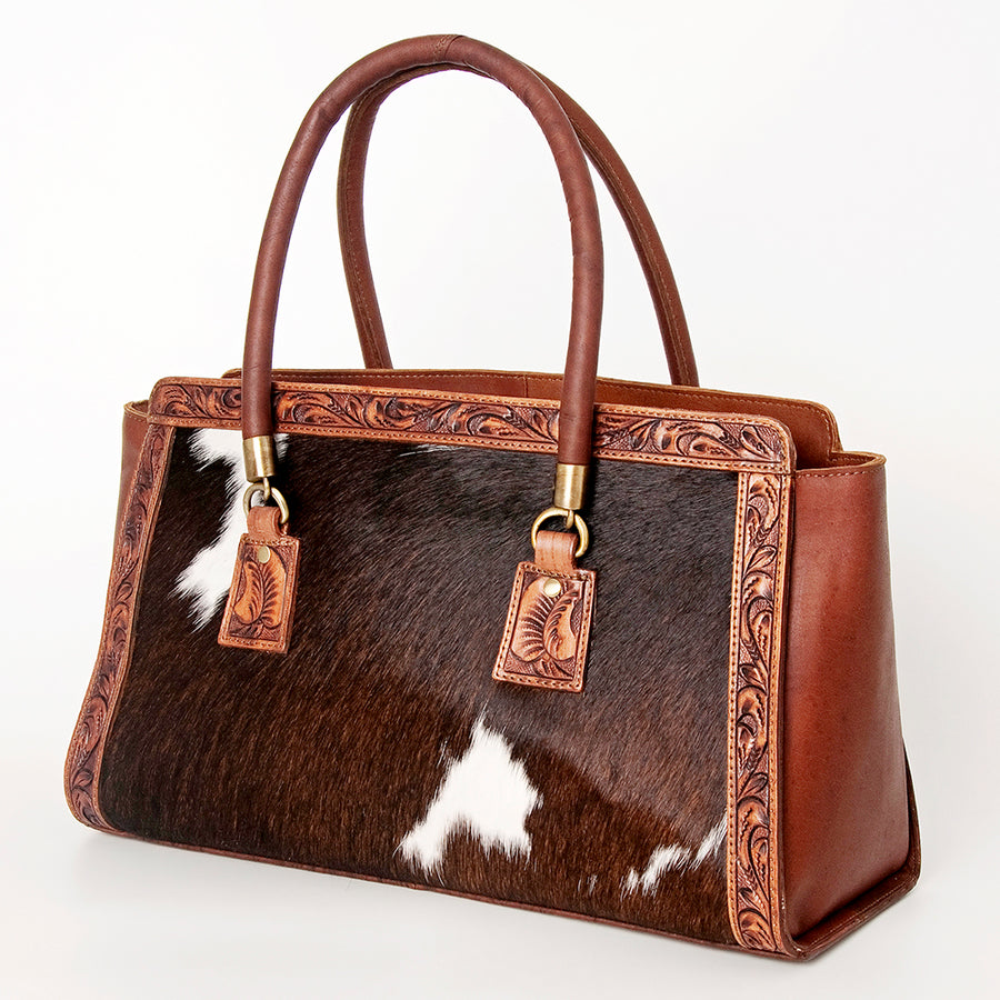 American Darling Tote Hand Tooled Hair on Genuine Leather W. Women Bag by Hilason – Cowboy and equestrian accessories