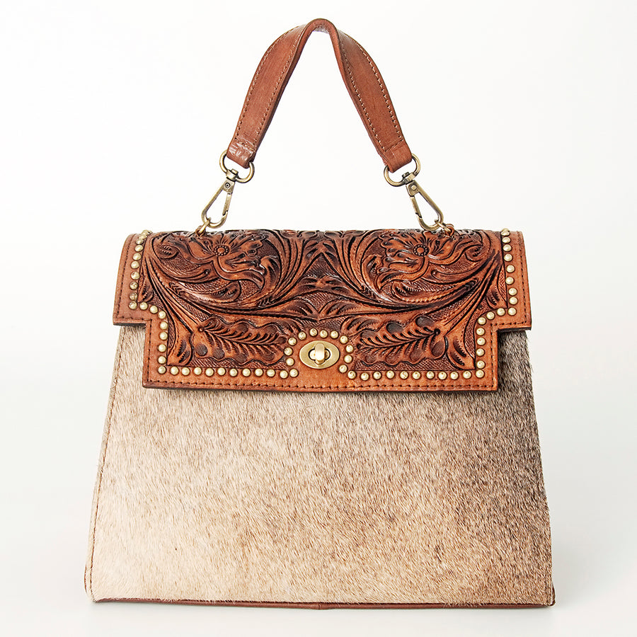 American Darling Briefcase Hand Tooled Hair On Genuine Leather Western Women Bag Handbag | for Cute Laptop
