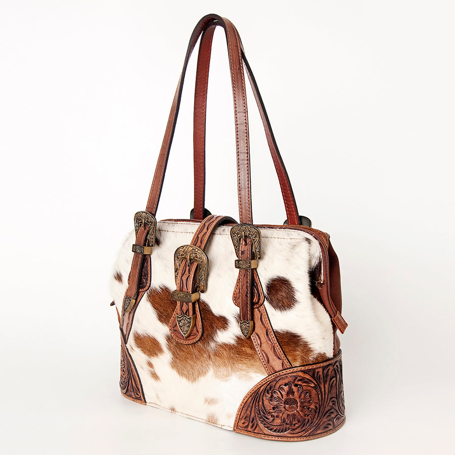 American Darling Western Hand-Tooled Floral Tote Bag - Cowhide Leather Purse - Uhorse