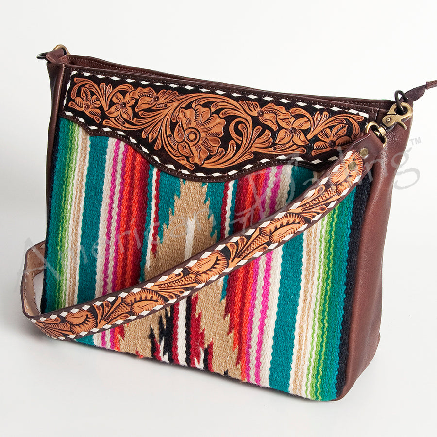 American Darling Hand Tooled Leather Saddle Blanket Cross body Bag Women - Uhorse