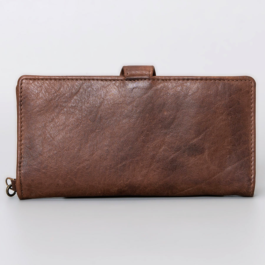 American Darling Wristlet Bag Hand Tooled Floral Carved Vegetable Tanned Western Leather Wallet Purse 4in x 8in
