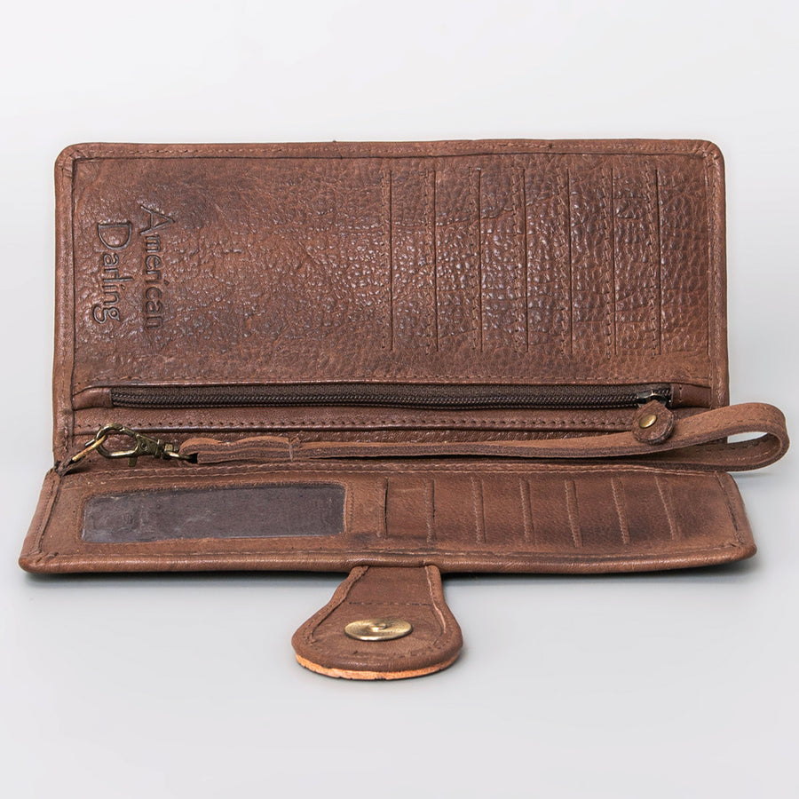 American Darling Wristlet Bag Hand Tooled Floral Carved Vegetable Tanned Western Leather Wallet Purse 4in x 8in