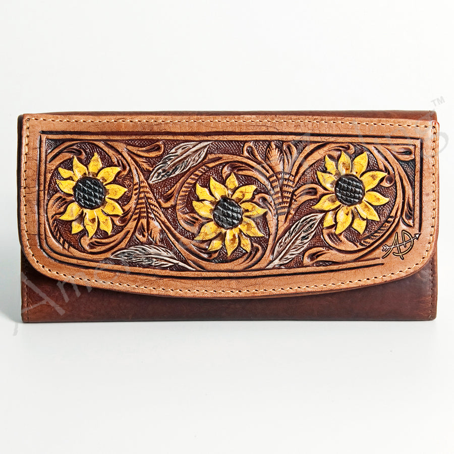 American Darling Wallet Hand Tooled Leather Clutch Vegetable Tanned Western Accessory 4in x 8in
