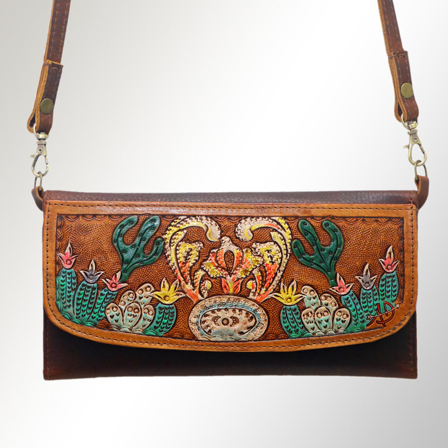 American Darling Wallet Hand Tooled Leather Clutch Vegetable Tanned Western Accessory 4in x 8in