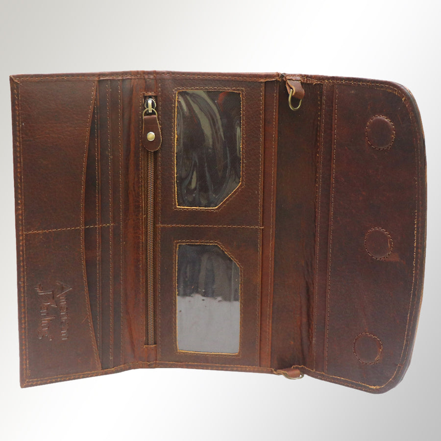 American Darling Wallet Hand Tooled Leather Clutch Vegetable Tanned Western Accessory 4in x 8in
