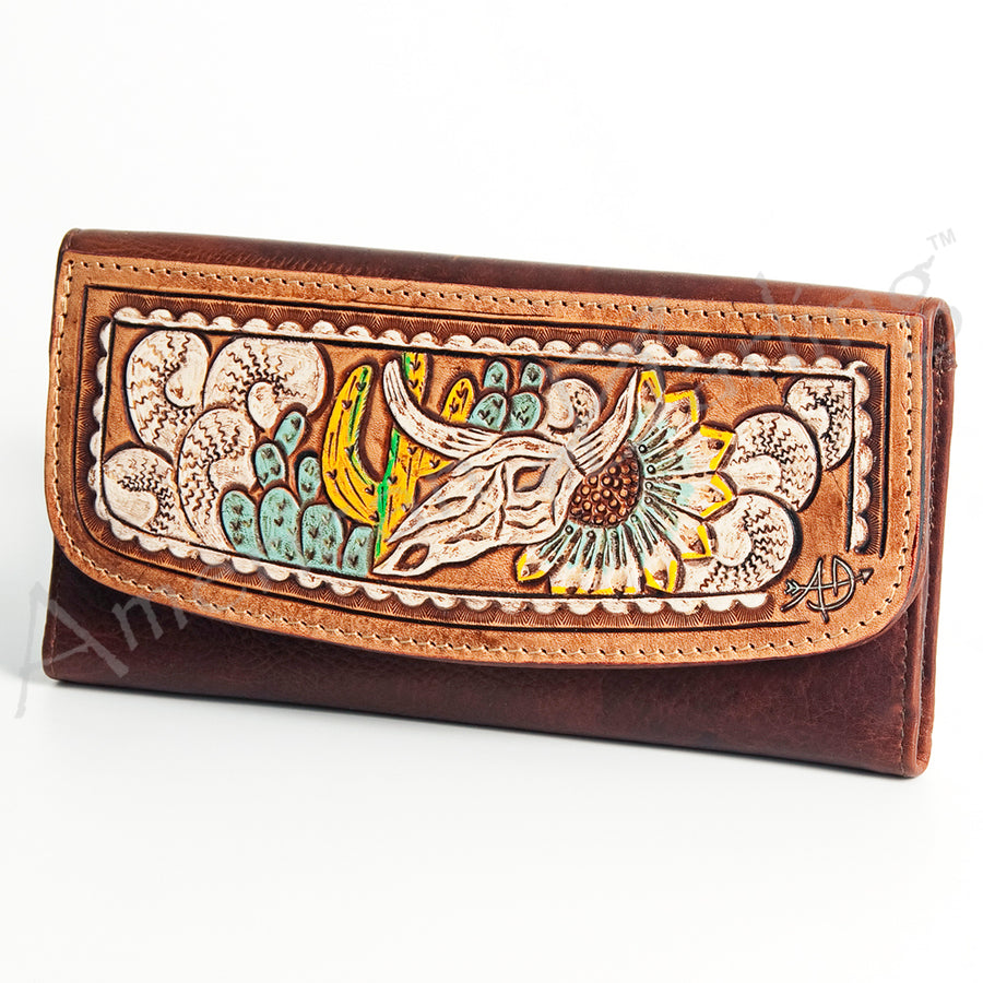 American Darling Hand Tooled Wallet - Handcrafted Western Leather Clutch - Uhorse