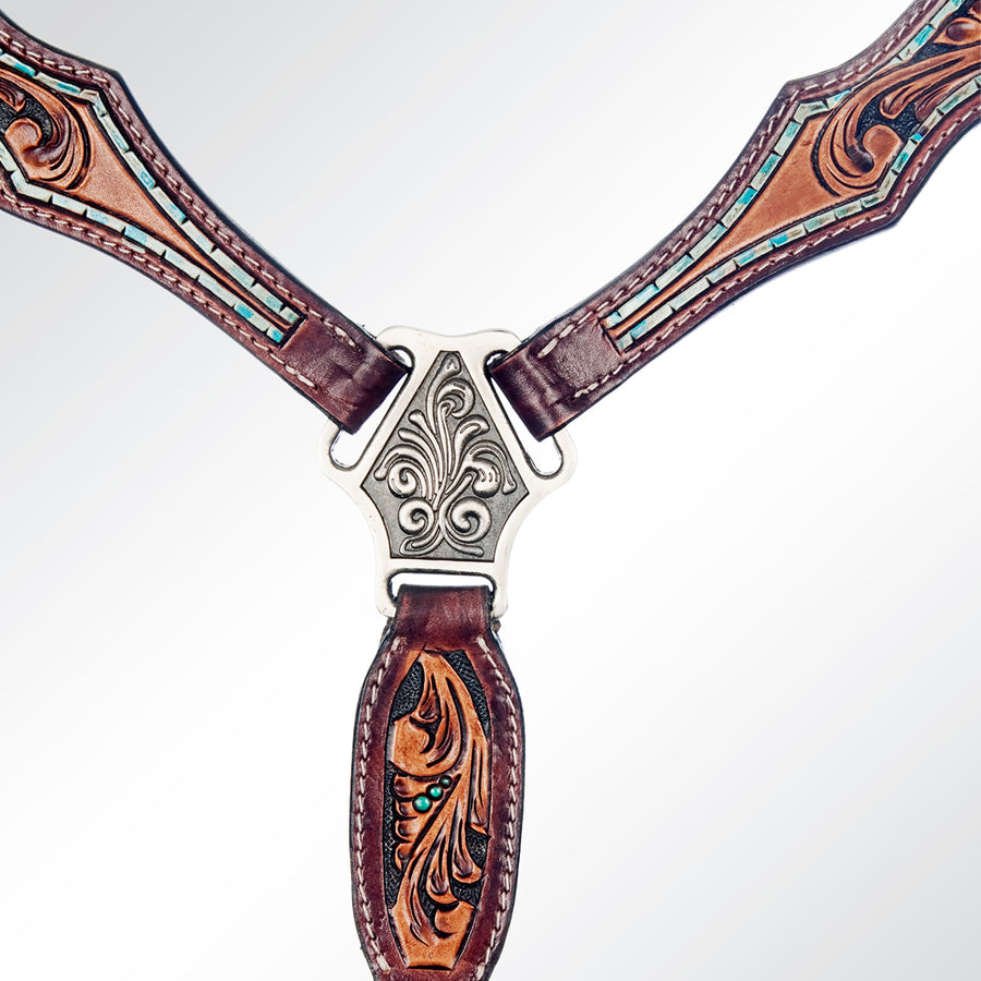 American Darling Western Horse Floral Genuine Leather Headstall Tack Set | Breast Collar for Horses
