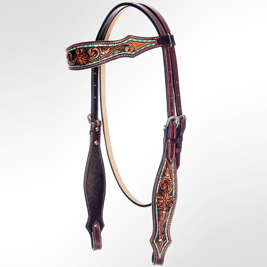 American Darling Western Horse Floral Genuine Leather Headstall Tack Set | Breast Collar for Horses