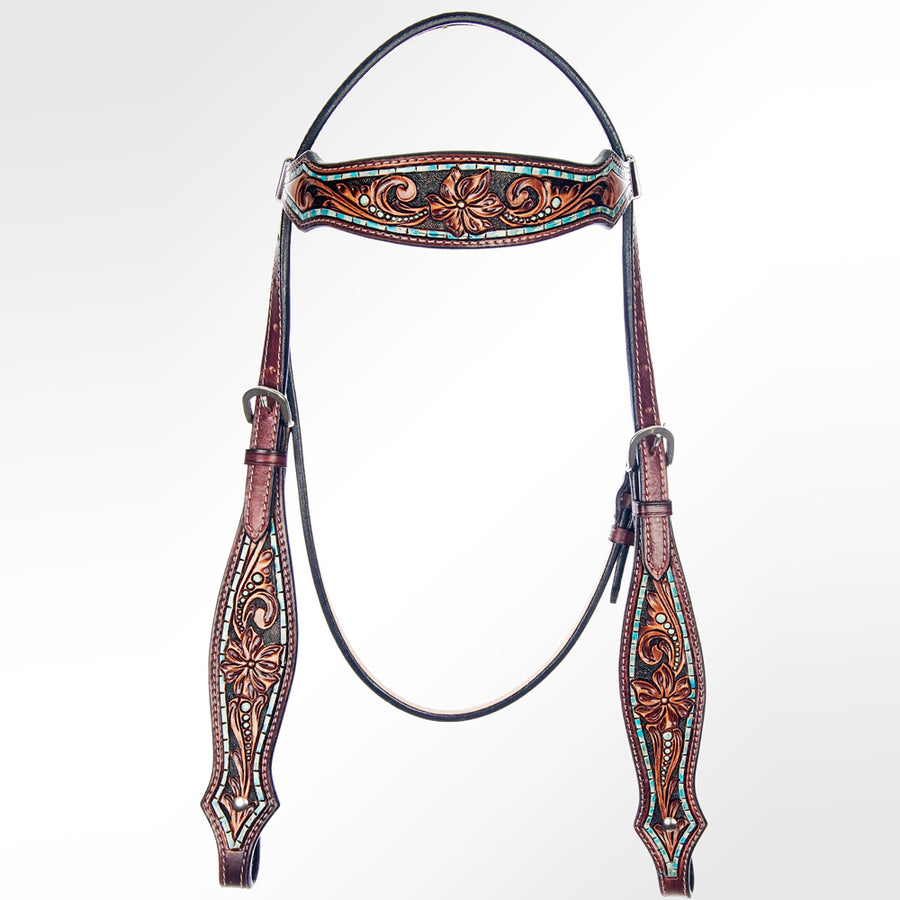 American Darling Western Horse Floral Genuine Leather Headstall - Uhorse