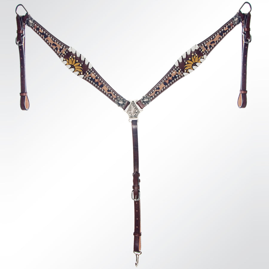 American Darling Western Horse Floral Genuine Leather Headstall Tack Set | Breast Collar for Horses