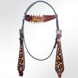Brown leather western headstall with studded browband - Uhorse