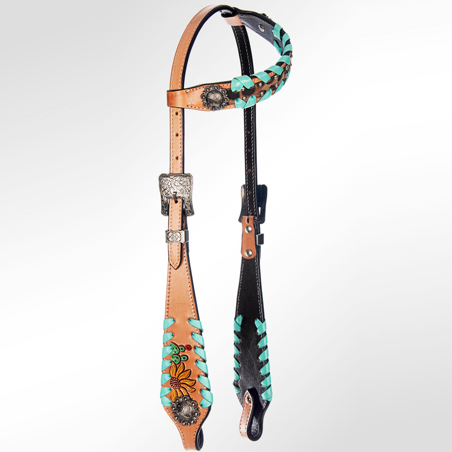 American Darling Western Horse Floral Genuine Leather Headstall Tack Set | Breast Collar for Horses
