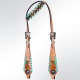 Leather one-ear headstall with turquoise tooling and silver hardware - Uhorse
