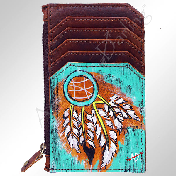 Leather card wallet with dreamcatcher design - Uhorse