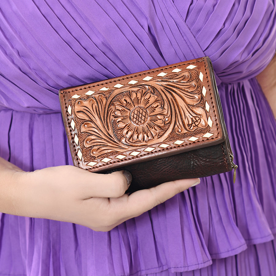 American Darling Wallet Hand Tooled Genuine Leather Women Bag Western Handbag Purse | Womens Handbags |Leather for Summer