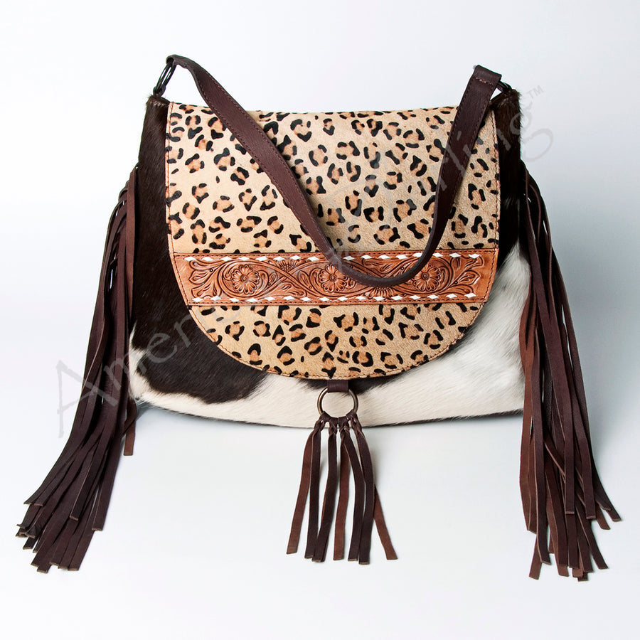 American Darling Messenger Hand Tooled Hair On Genuine Leather Western Women Bag Handbag Purse
