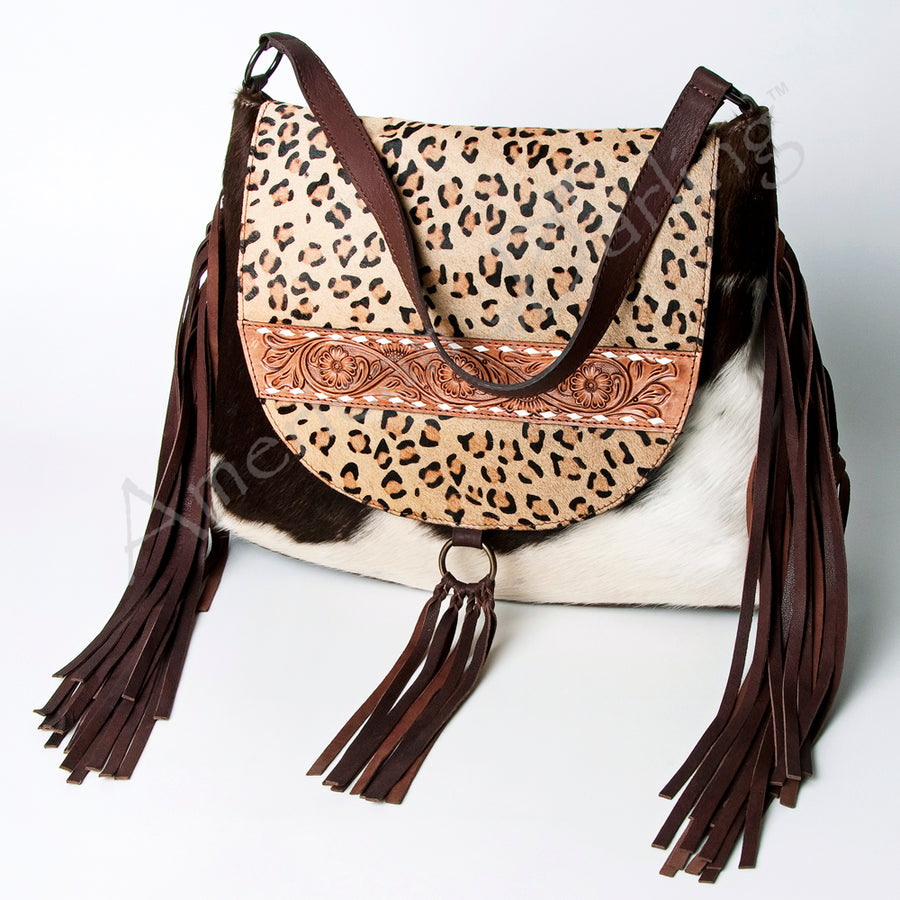 American Darling Messenger Hand Tooled Hair On Genuine Leather Western Women Bag Handbag Purse - Uhorse