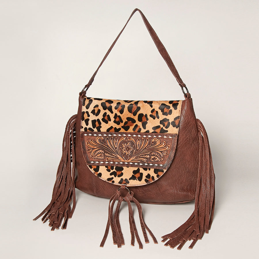 American Darling Messenger Hand Tooled Hair On Genuine Leather Western Women Bag Handbag Purse - Uhorse