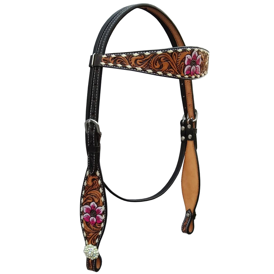 HILASON Western Horse Floral Headstall Breast Collar American Leather Brown | Tack Set for Horses