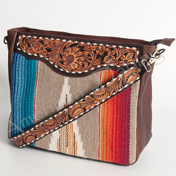 American Darling Hand Tooled Leather Saddle Blanket Large Cross body Bag - Uhorse