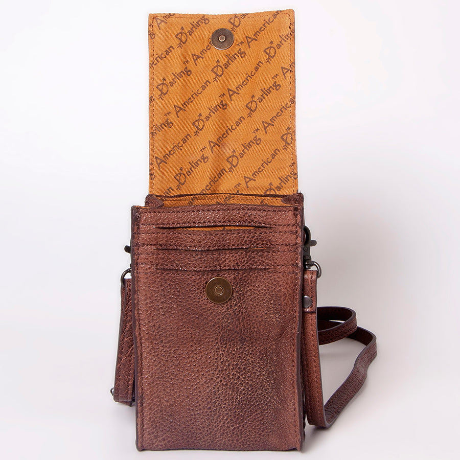 American Darling Cell Phone Holder Hand Tooled Hair-On Genuine Leather Women Bag Western Handbag Purse | Case