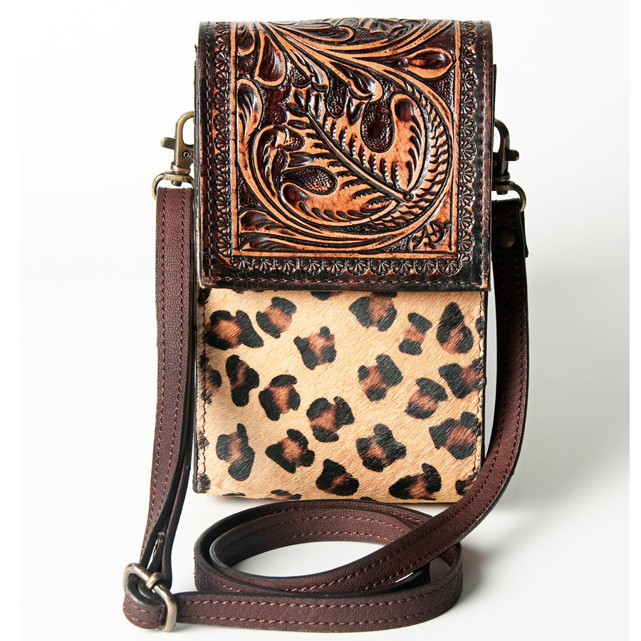 American Darling Cell Phone Holder Hand Tooled Hair-On Genuine Leather Women Bag Western Handbag Purse | Case