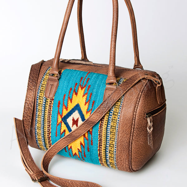 American Darling Handcrafted Hand Woven Saddle Blanket Western Leather Duffel Bag - Uhorse