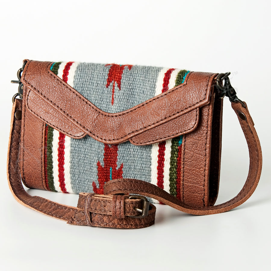 American Darling Western Leather Envelope Bag Hand Woven Saddle Blanket Crossbody - Uhorse