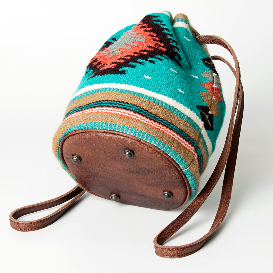 American Darling Bucket Bag, Hand Woven Saddle Blanket & Vegetable-Tanned Leather, Western Drawstring Shoulder Bag