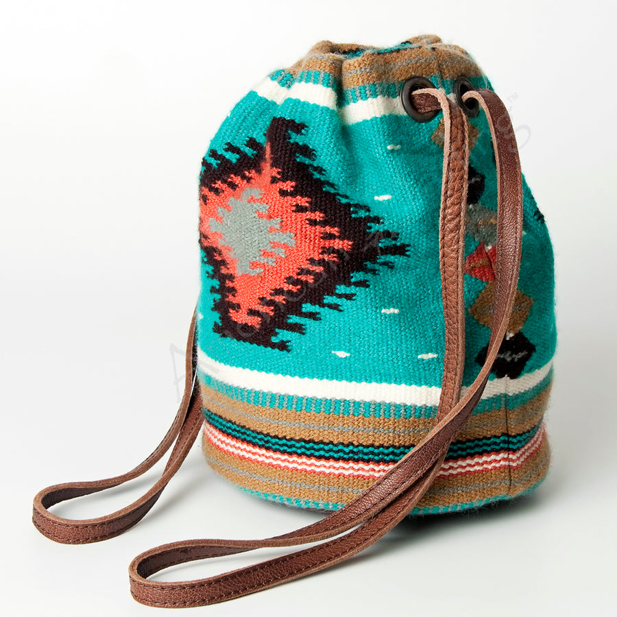 American Darling Western Leather Bucket Bag Hand Woven Saddle Blanket Drawstring Purse - Uhorse