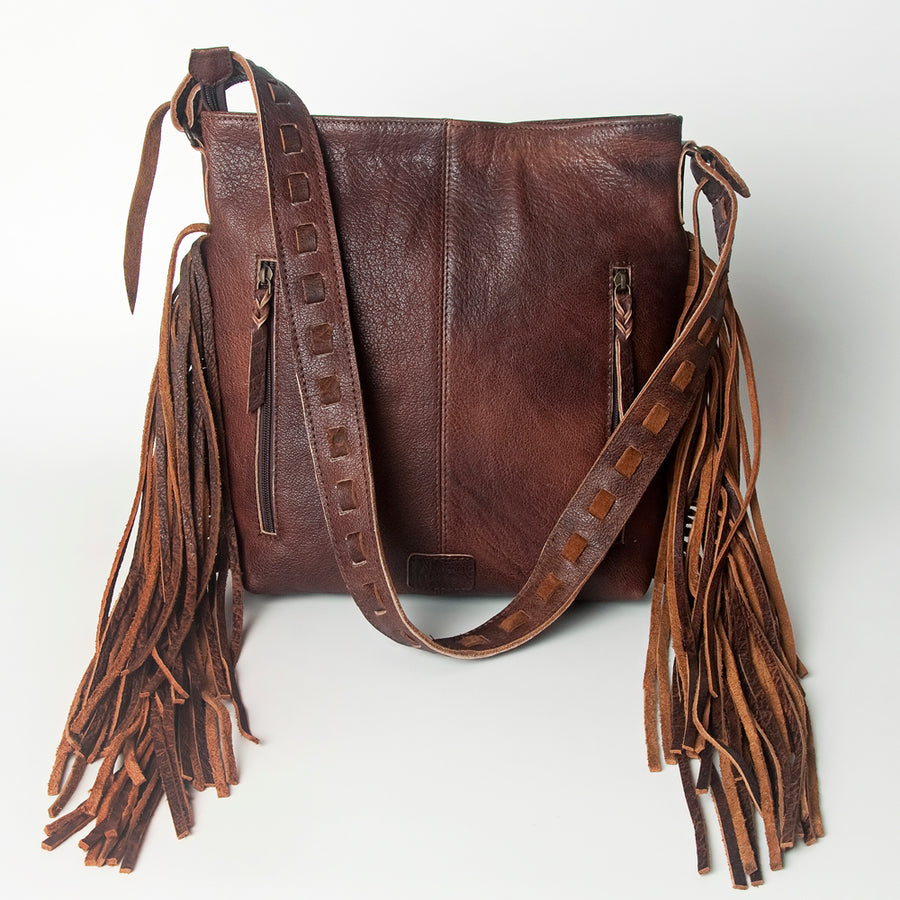 American Darling Large Cross body Bag, Hand Tooled Vegetable-Tanned Leather, Western Fringed Handcrafted Crossbody Purse