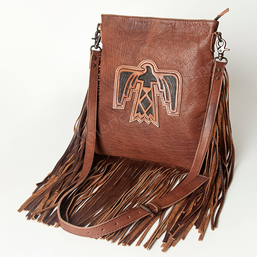 American Darling Hand Tooled Leather Large Cross body Bag Western Fringed Handbag - Uhorse