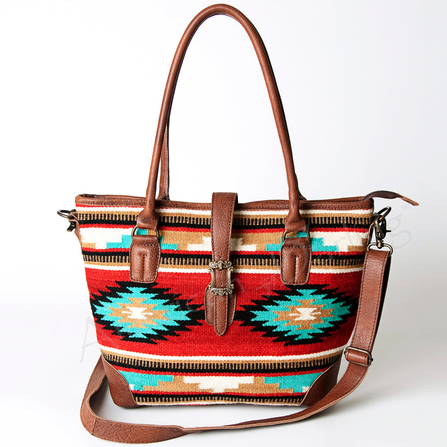 American Darling Tote Bag, Hand Woven Saddle Blanket & Vegetable-Tanned Leather, Western Large Shoulder Purse
