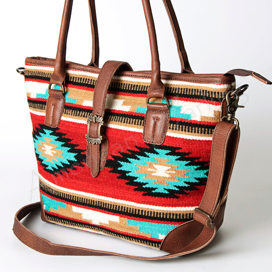 American Darling Western Leather Tote Bag Hand Woven Saddle Blanket Shoulder Bag - Uhorse