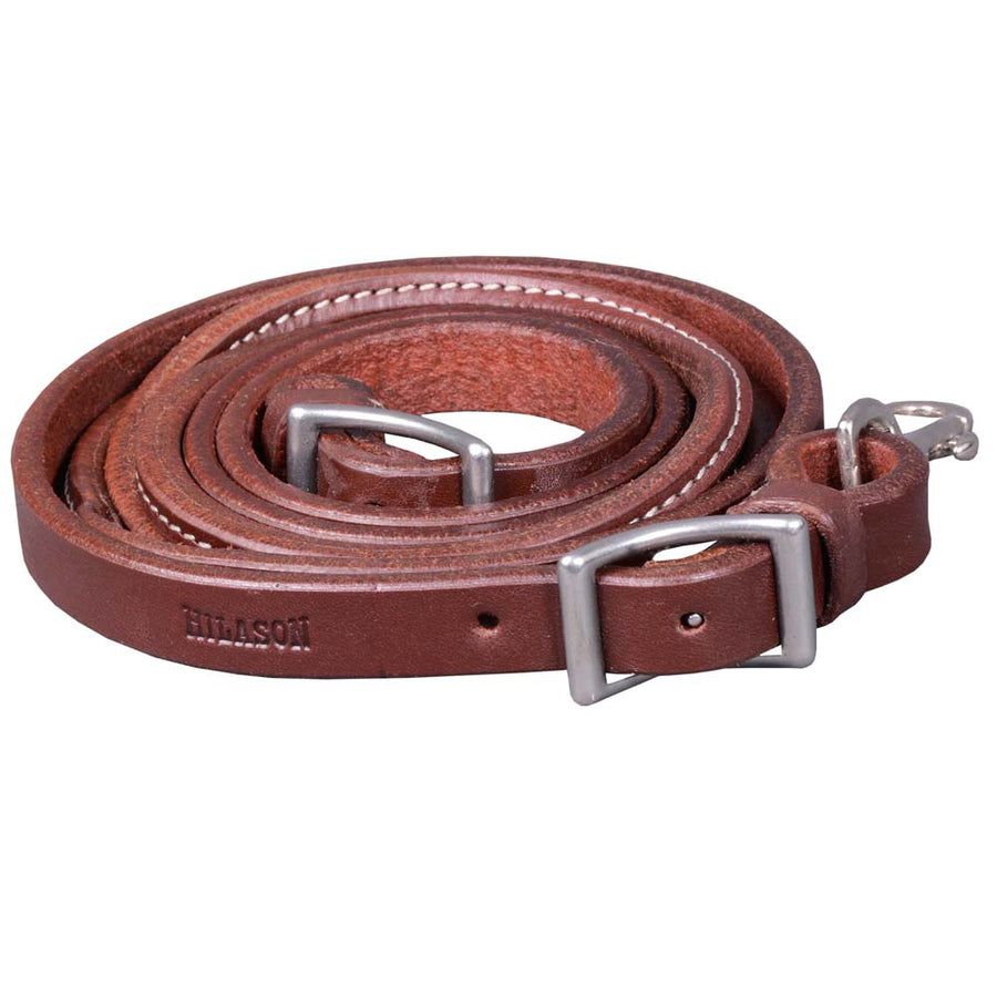7.5 Ft HILASON American Leather Flat Roper Roping Reins Brown Nickel – by Hilason – Cowboy and equestrian accessories