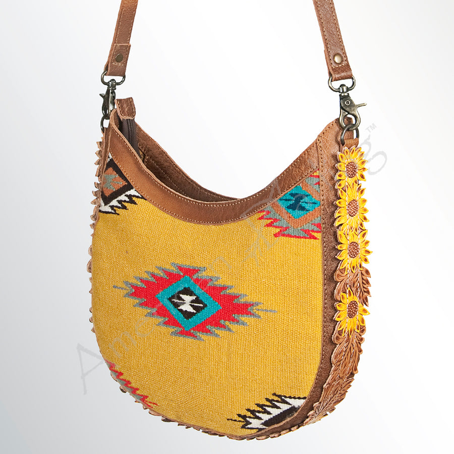 American Darling Hand Tooled Floral Hobo Bag Hand Woven Saddle Blanket Western Purse - Uhorse