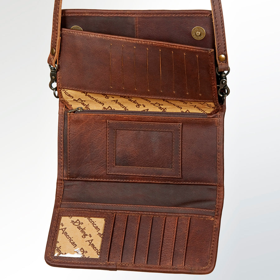 American Darling Western Wallet Bag Hair-On Cowhide Genuine Vegetable Tanned Leather Travel Clutch with YKK Zipper